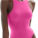 PUMIEY Bodysuit for Women Sexy Tops Thong Bodysuit Pink Sleeveless Tank Top Blush X-Small