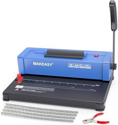 MAKEASY Spiral Binding Machine, 12 Sheets Punch Capacity, Electric Coil Insert, Book Binder Machine for A4/A5/Letter Size Paper, Comes with 100 pcs 5/16'' Coils & Pliers