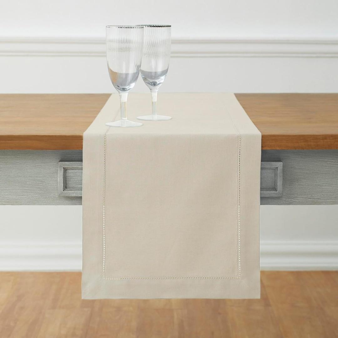 Solino Home Linen Table Runner 90 Inches Long - Cotton Linen Hemstitch Table Runner 14 x 90 Inch for Spring, Summer, Mothers Day