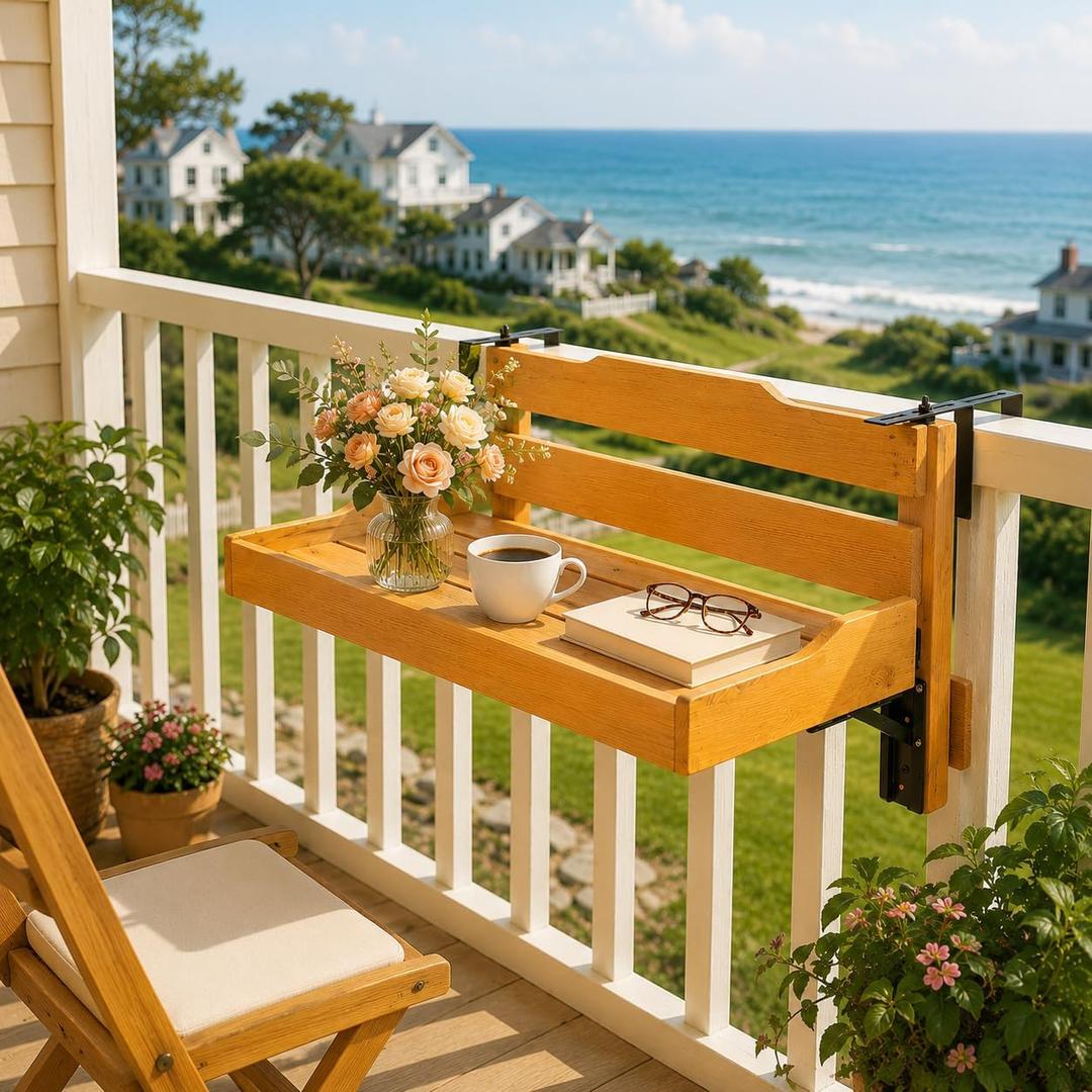 Folding Balcony Table Wall-Mounted Wooden, Large