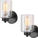 Metal Sconces Wall Lighting with Clear Glass Shade,Bathroom Black Vanity Light Matte Black Wall Sconce, Matte Black Vanity Lights for Bathroom, Modern Wall Light Fixtures