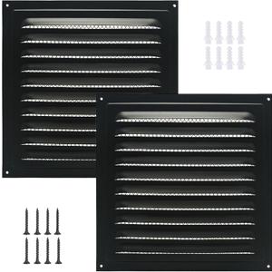 2pcs Attic Vent Soffit Vent Aluminum Wall Vent Metal Shed Vent Square Vent Louver Vent Grille with Built-in Insect Screen for Exterior Door House Attic Garage Ceiling (Black 8" x 8"-2 Pack)