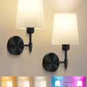 Ouyulong Battery Operated Wall Sconces Set of 2, Wireless Rechargeable Dimmable Wall Light with RGB Bulb and Remote for Bedroom, Living Room, Hallway (Black)