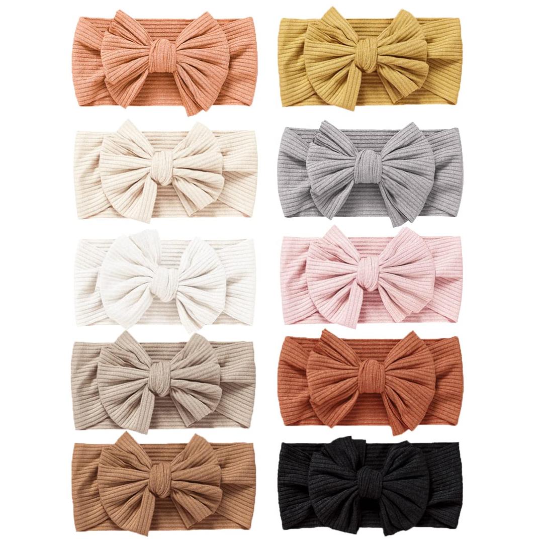 Niceye Baby Girls Headbands with Bows Handmade Hair Accessories Stretchy Hairbands for Newborn Infant Toddler (Khaki)