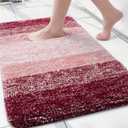 Arotive Microfiber Bathroom Rugs, Shaggy Soft and Absorbent Bath Rug, Non-Slip, Thick Plush Machine Washable Dry Bath Mats for Bathroom, Tub and Shower, 24x16, Burgundy, Rectangular