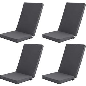 Outdoor Adirondack Chair Cushions Set of 4 - Removable Covers, Water-Repellent, Fade-Resistant, Non-Slip Bottom & Securing Straps, Universal Fit for Most Adirondack & Rocking Chairs - Dark Grey