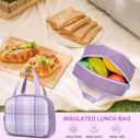 KEBEIXUAN Girls Backpack - 3PCS Cute Plaid School Bookbag Set for Ages 6-12 with Lunch Box & Pencil Case, Lightweight Multi-Pocket Daypack for Elementary, Travel (Purple)