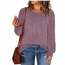 DOLNINE Womens-Plus-Size-Tops Trendy Puff Long Sleeve Shirts Cute Crewneck Pleated Blouses Lightweight Loose Fit Sweatshirts (3X-Large)
