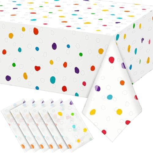 Mindsoft 6 Pcs Polka Dot Tablecloth Disposable Plastic Table Cover for Rectangle Table Picnic Wedding Birthday Dalmatian Party Supplies 54 x 108 Inch (Colorful Polka Dots)