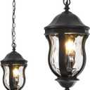 Large Outdoor Pendant Light Fixtures, 19.1'' Exterior Hanging Lantern Porch Light Adjustable, Black Hanging Lamp Farmhouse Exterior Chandelier Ceiling Mount for Entrance Patio