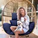 Yefound Grey Yellow Egg Chair Cushion Waterproof Seat Pad for Patio Garden