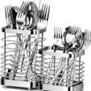 Utensil Holder, Stainless Steel Utensil Drying Rack for Kitchen Counter, Silverware Cutlery Flatware Holder Forks, Knives, Spoons, Chopsticks Organizer (Silver, Tall & Short)