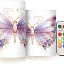ALAZA Purple Butterflies Flickering Flameless Candles Battery Operated with Remote Timer,Tea Light Candles LED Pillar Votive Candles Set of 2 for Outdoor Indoor Decorations