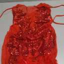 WOKANSE Birthday Dresses for Women Sexy Halter Sleeveless Sequin Mesh See Through Feather Cocktail Party Dress Clubwear (Small, Red)