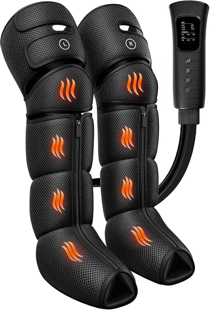 Greetmed Leg Massager with Heat and Compression for Circulation and Pain Relief, 6 Modes Foot Calf Thigh Knee and Leg Compression Massage Boots for Swelling, Edema and RLS, Gifts for Mom, Dad, Seniors