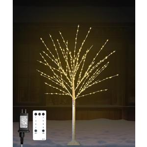 4FT Lighted Birch Tree with 400 LED Warm White Lights, 8 Modes, Timer Remote Faux Prelit Twig Christmas Tree, Light Up Trees for Indoor Outdoor Xmas Holiday Party Decoration