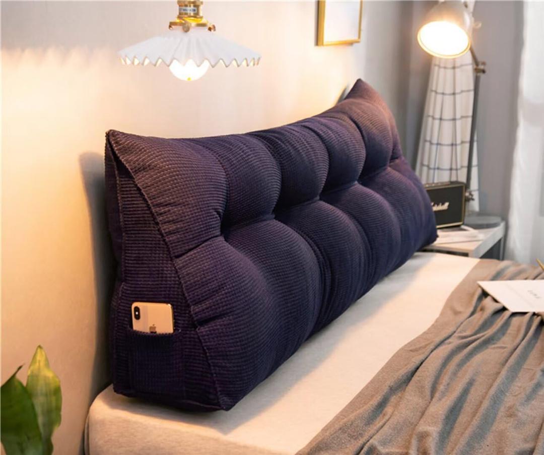 Triangular Wedge Headboard Pillows Twin XL Dorm Navy Blue Wedge Pillow for College Large Daybed Cushion with Side Pockets Removable Cover,39 * 20 * 8in
