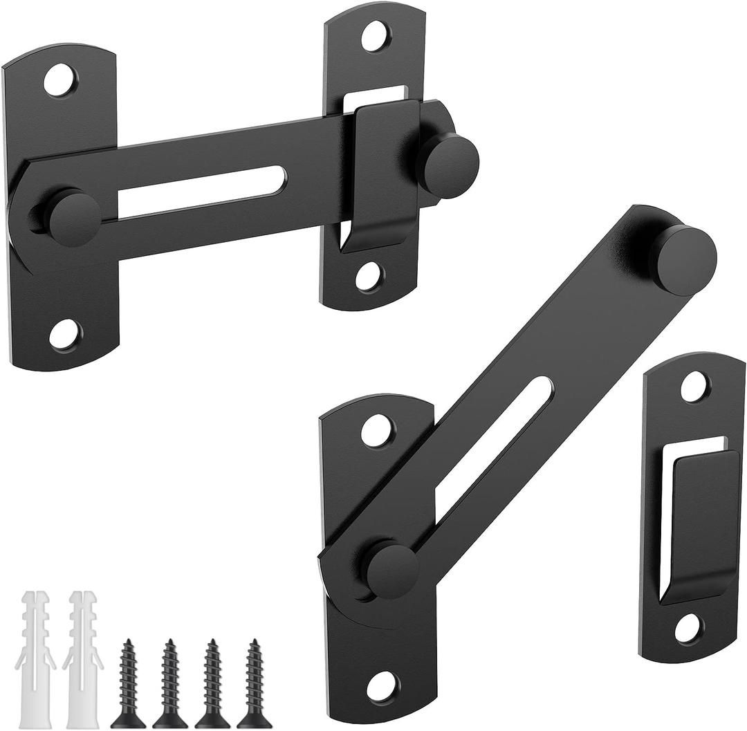 180 Degree Flip Sliding Barn Door Lock for Privacy - Safe barn Door Locks and latches for Barn Door, Pet Door, Bathroom, Outdoor, Garage, Window, Sliding Door2pcs (Black)