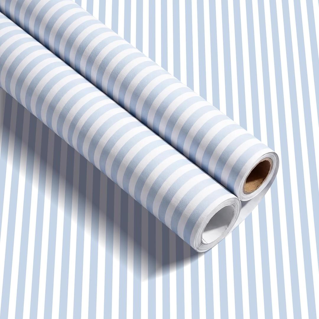 Colarr Striped Peel and Stick Wallpaper 17'' x 118'' Blue and White Stripe Removable Self Adhesive Wallpaper Decal for Bedroom Cabinet Drawer Furniture Summer Wall Poster Art Crafts Modern Decoration