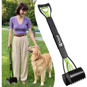 Artpet 32 Inch Dog Pooper Scooper Long Handle for Large Dogs for Yard – No Bending Great on The Back, Ease of Pick Up, Convenient, Heavy Duty, Grass Friendly, Plastic, Green