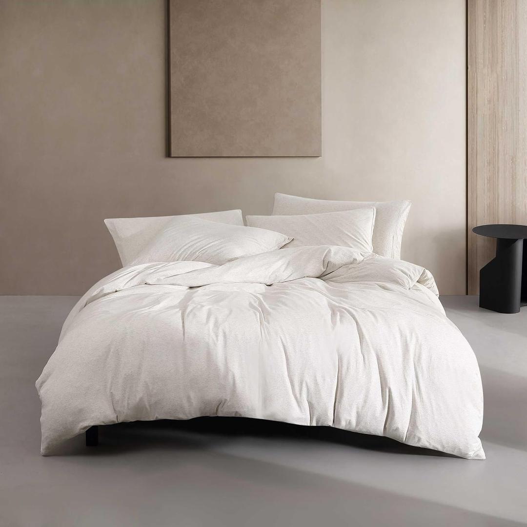 Calvin Klein - King Comforter Set, Naturally Soft Cotton Cotton Melange Jersey Bedding with Matching Pillowcases, 3 Piece Bed Set (Modern Cotton Melange Ivory/Grey)