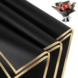 FUHITIM 20 Sheets Flower Wrapping Paper - Waterproof Floral Bouquet Wrapping Paper, Florist Supplies Packaging Paper for Wedding Birthday Gift DIY Crafts (Black)