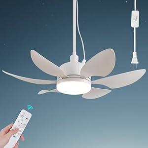 AHAWILL Outdoor Plug in Ceiling Fans with Lights, 18.5" Gazebo Fan, 3 Color Dimmable 3 Fan Speeds, Portable Hanging Ceiling Fan for Patios, Tent, Indoor.White
