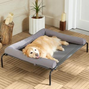 Cooling Elevated Dog Bed for Large Dogs Waterproof Raised Dog Cot with Slope Headrest, Breathable Teslin Mesh, Durable & Portable Pet Bed for Indoor and Outdoor Use, Grey