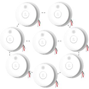 Ecoey Hardwired Smoke Detector Interconnectable UP to 12 Units, Smoke Detector 10 Year with Replaceable 9V Backup Battery, Fire Alarms Smoke Detectors with Photoelectric Sensor, 8 Packs