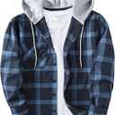 Men's Flannel Shirt Plaid Hoodie Stylish Long Sleeve Fall Casual Button Down Western Shirts with Flat Pocket (XX-Large, Navy)