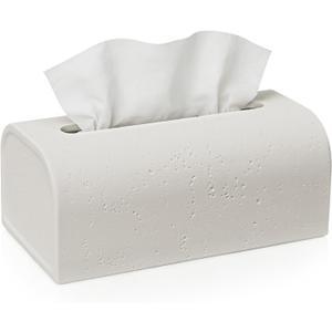 Tissue Box Cover Rectangle, Resin Decorative Facial Tissue Holder Covers Toilet Paper Holder Travertine Stone Look Paper Dispenser Home Decor for Bathroom Bedroom Living Room Office - Off White
