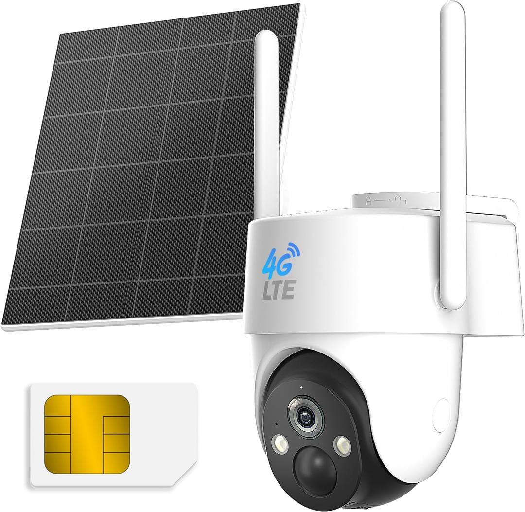 Rraycom 4G LTE Cellular Security Camera Wireless Outdoor, No WiFi Solar Powered Camera,360° Live View, 2K Color Night Vision, PIR Motion Sensor, 2 Way Talk, Includes SIM Card,Waterproof,Works w/Alexa
