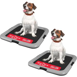 IRIS USA Pee Pad Holder for Dogs and Puppies, Potty Training Tray with Secured Latches, Non-Skid Feet, Leak Protection, Easy Clean Surface, Fits 22"x 22" Puppy Pads Size or Larger, 2 Pack, Black/Gray