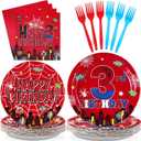 96Pcs Spider 3rd Birthday Decorations for Boys Super Theme Hero 3rd Birthday Plates and Napkins Blue Red Spider Three Year Old Decoration Favors for Kids 3 Year Old Party Supplies Serves 24