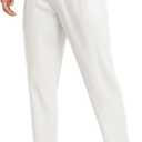 Rdruko Men's Lightweight Casual Pants Slim Fit Cotton Linen Pants Elastic Waist Summer Beach Pants with Pockets (White, L)