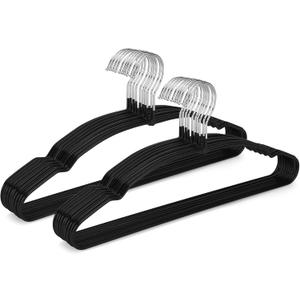TOPIA HANGER Metal Hangers 20 Pack, Non Slip Clothes Hangers Space Saving, Heavy Duty Rubber Coated Wire Hanger for Coat, Shirt, Dress, Pants-Black, CT12H (Adult)