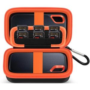 Case Compatible with SanDisk Extreme Pro/for SanDisk Portable SSD 1TB 2TB 4TB 500GB/ for Crucial X10 X9 Pro External Solid State Drive, Travel Storage Bag for 2 SSD and SD Card -Orange (Box Only)