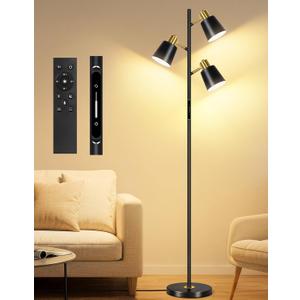 OUTON Tree Floor Lamp, LED Dimmable Floor Lamp with Remote And Touch Slide Control, 4 Color Temperatures, 3 Rotatable Lights, Modern Standing Lamp for Living Room Bedroom Office, Bulbs Included, Black