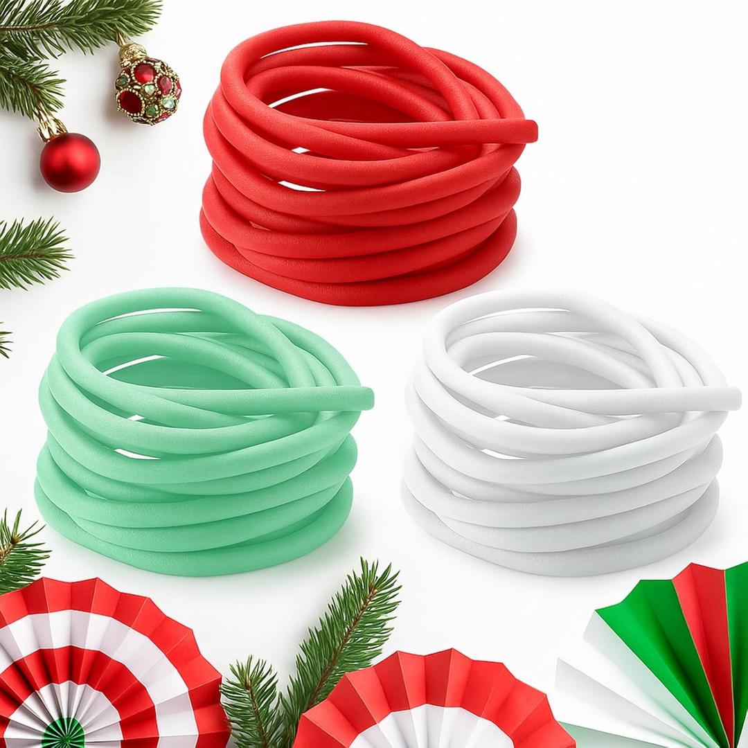 Frienda 3 Pcs Christmas Foam Noodle for Crafts 59 ft 5/8 Inch Pool Noodles Foam Red Green White Versatile Tubes for Modeling DIY Arts Crafts Supplies Decorations