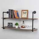 MBQQ Industrial Pipe Shelving Wall Mounted,48in Rustic Metal Floating Shelves,Steampunk Real Wood Book Shelves,Wall Shelf Unit Bookshelf Hanging Wall Shelves,Farmhouse Kitchen Bar Shelving(2 Tier)