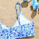 Girl's Ditsy Floral Bathing Suits 2 Piece Ruched Wireless Boho Bikini Swimsuits Summer Beachwear (Blue)