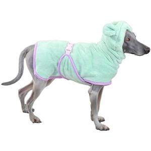 Noa Store Dog Bath Robe - Quick Drying with Adjustable Strap and Elastic Headband - 16.9-21.7X 23.6 x 33.5 (M) - Dog Robe - Stylish Design for Post-Bath Drying - Dog Robes for After Bath - Green
