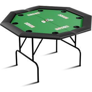 Poker Table w/Metal Legs, Octagon Poker Table 8 Cup Holders, Blackjack Gaming Table with Water-Resistant Cushioned Rail