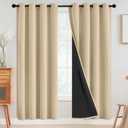 SimpleHome 100% Blackout Curtains for Bedroom,Thermal Insulated Beige Grommet Window Drapes Room Darkening Curtains for Living Room with Black Back,52 x 72 Inch,2 Panels
