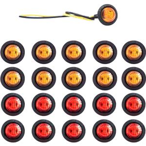 20pcs 3/4 Inch LED Marker Lights - 3rd Gen Round Mini Amber/Red Clearance Lights for Truck, Trailer, RV, Bus, Van, Boat, IP68 Waterproof, 12V DC