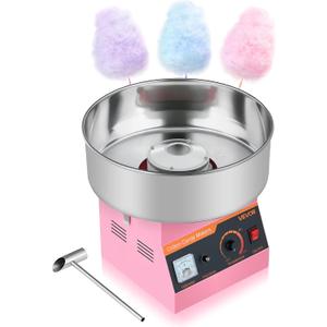 VEVOR Cotton Candy Machine Commercial, 1000W Electric Candy Floss Maker, Easy Use with 15 inch Stainless Steel Bowl and Sugar Scoop, Makes Hard Candy for Home Kids Birthday, Family Party, Pink