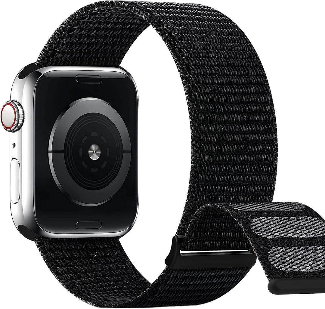 SimpleThings Compatible with Kids Apple Watch Bands, Nylon Hook and Loop for K12 Boy Girl Small Wrist iWatch Series 9 8 7 6 5 4 3 SE SE2 SE3 (Black)