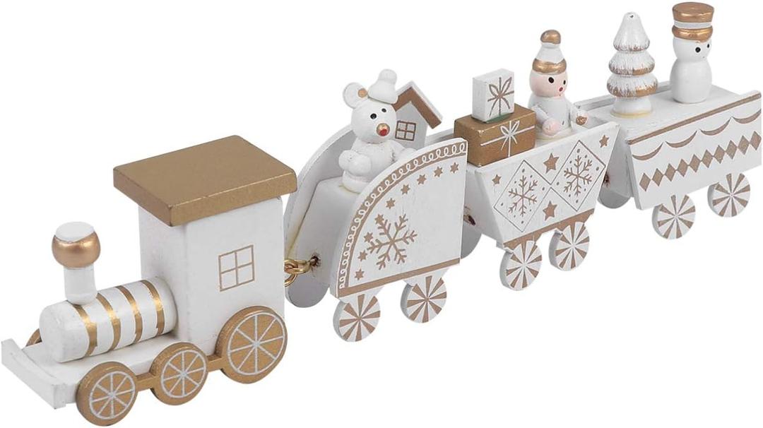 NUOBESTY 4pcs/Set Wooden Train Toy Christmas Train Toy Creative Birthday Present Decorative Tabletop Ornament for Cafe Bar Home(White)