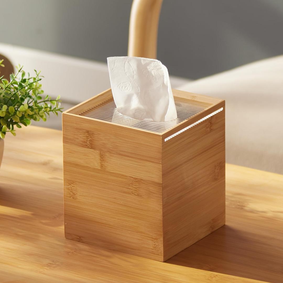 Tissue Box Cover,Bamboo Tissue Box Holder with Acrylic Lid,Tissue Holder for Tabletop Night Stands Bathroom Office (Natural, (5.5 * 5.5 * 6.3) inch) Tissue Box Cover,Bamboo Tissue Box Holder with Acrylic Lid,Tissue Holder for Tabletop Night Stands Bathroom Office (Natural, (5.5 * 5.5 * 6.3) inch)