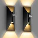 Dusk to Dawn Outdoor Wall Light Fixtures 2 Pack, 15" Up and Down Waterproof Exterior Wall Sconce, Replaceable Bulb, 3000K LED, Modern Black Outdoor Lights for House, Porch, Garage